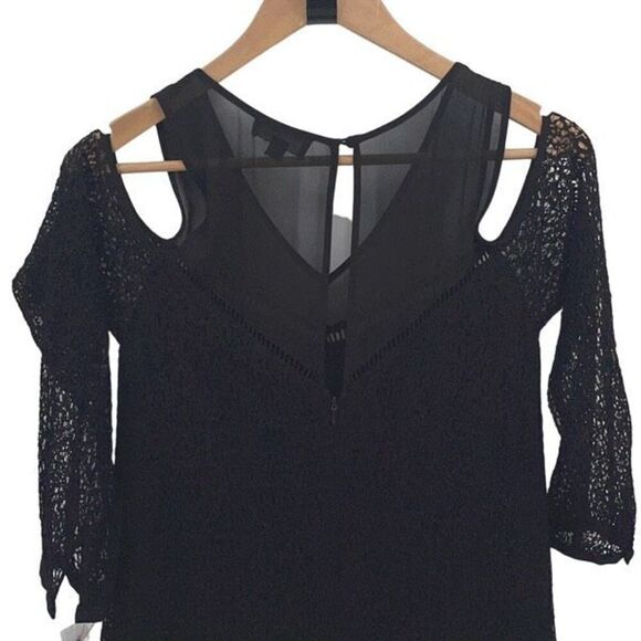 Tahari Arthur S. Levine Womens V-Neck Cold-Shoulder Lace Overlay Susan Dress Bla - Picture 4 of 11